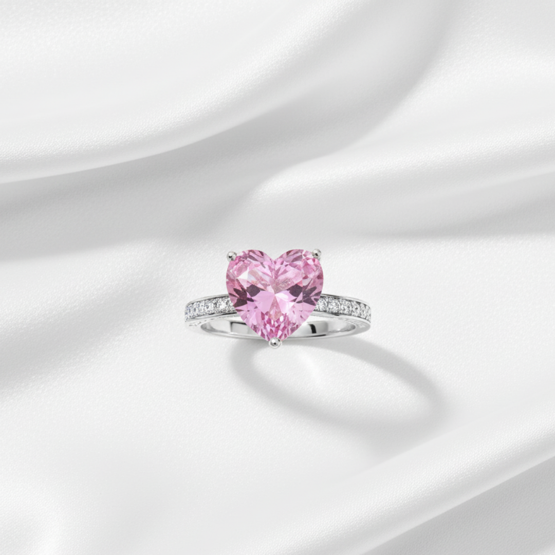 Romantic Pink Heart Zircon Ring