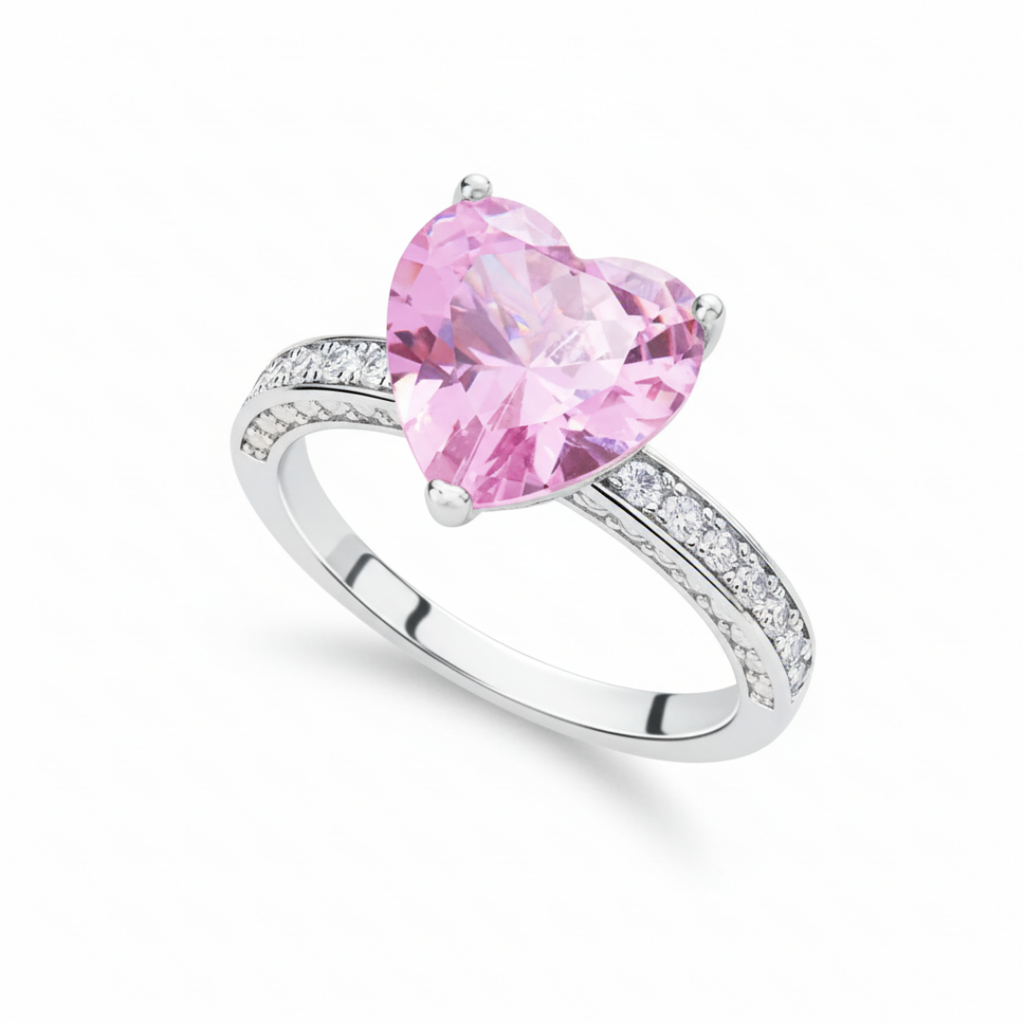 Romantic Pink Heart Zircon Ring