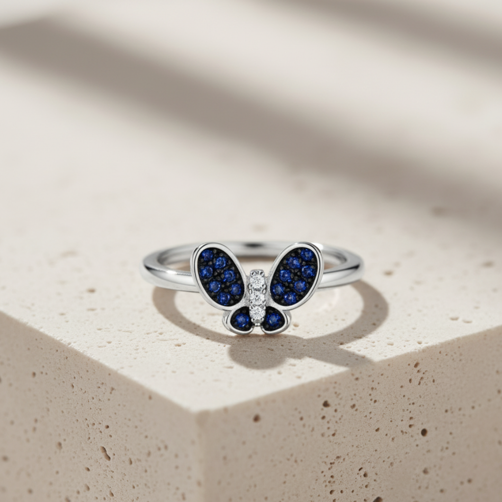 Deep Blue Butterfly Ring
