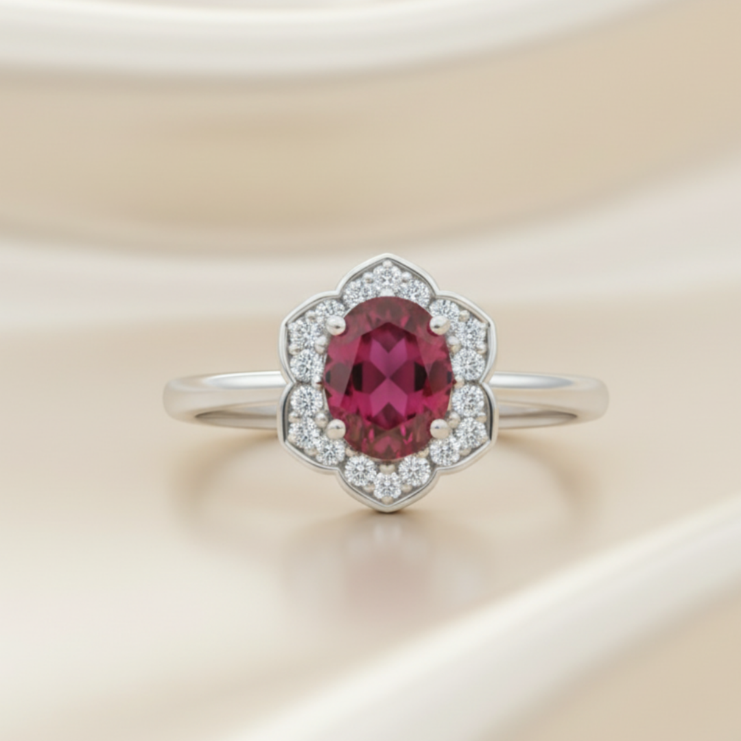 Hexagon Red Zircon Ring