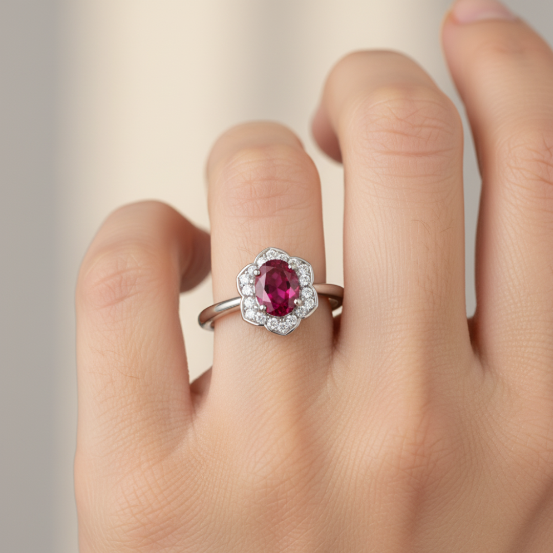 Hexagon Red Zircon Ring