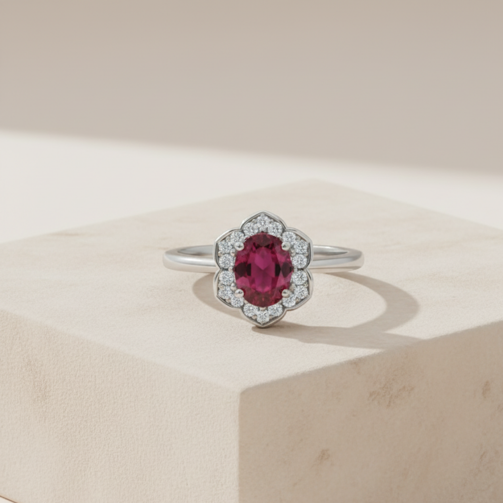 Hexagon Red Zircon Ring