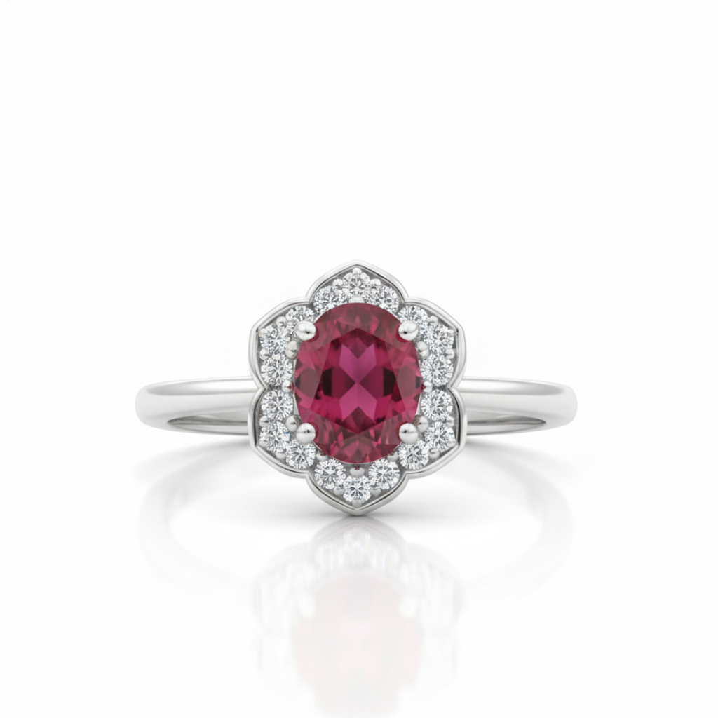 Hexagon Red Zircon Ring