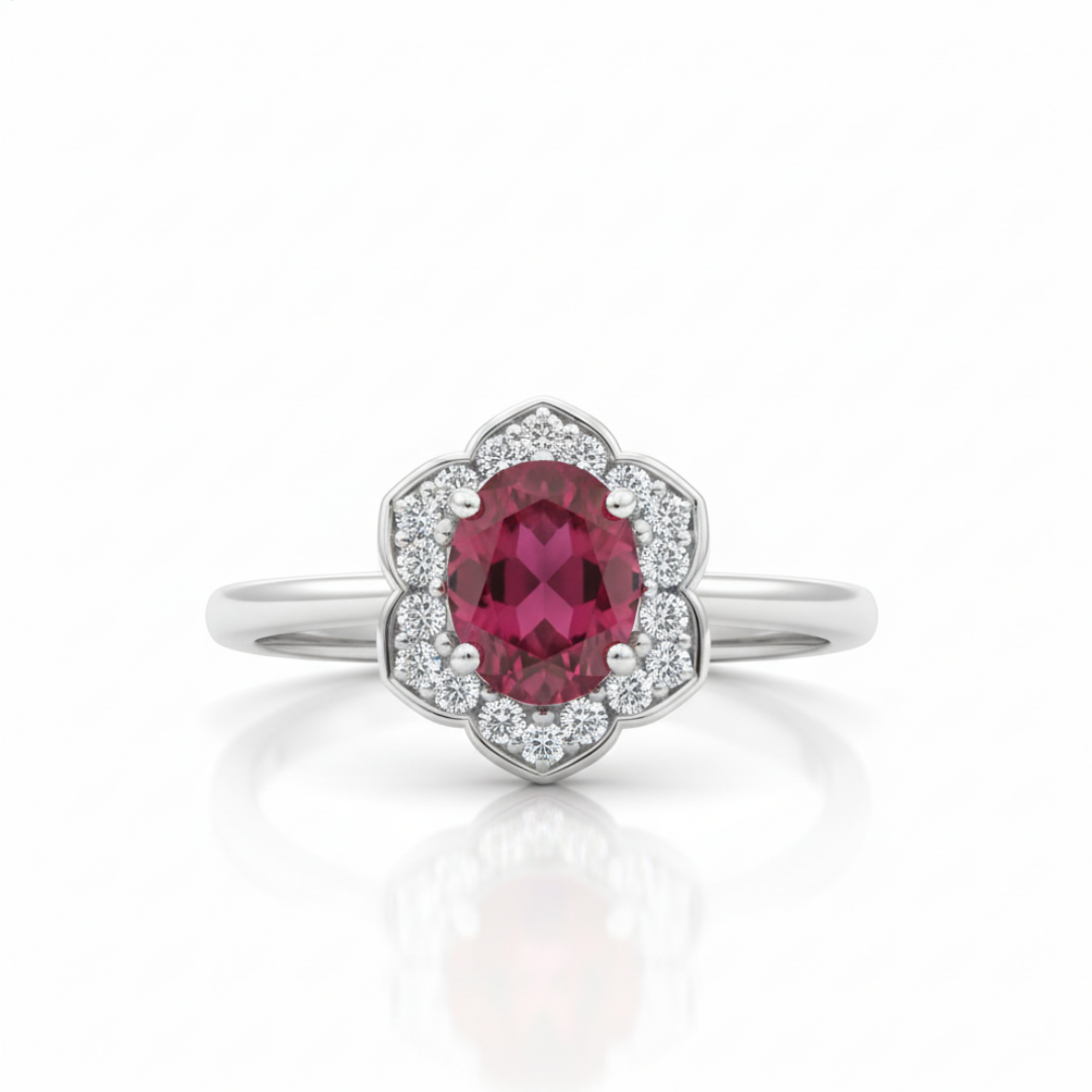 Hexagon Red Zircon Ring