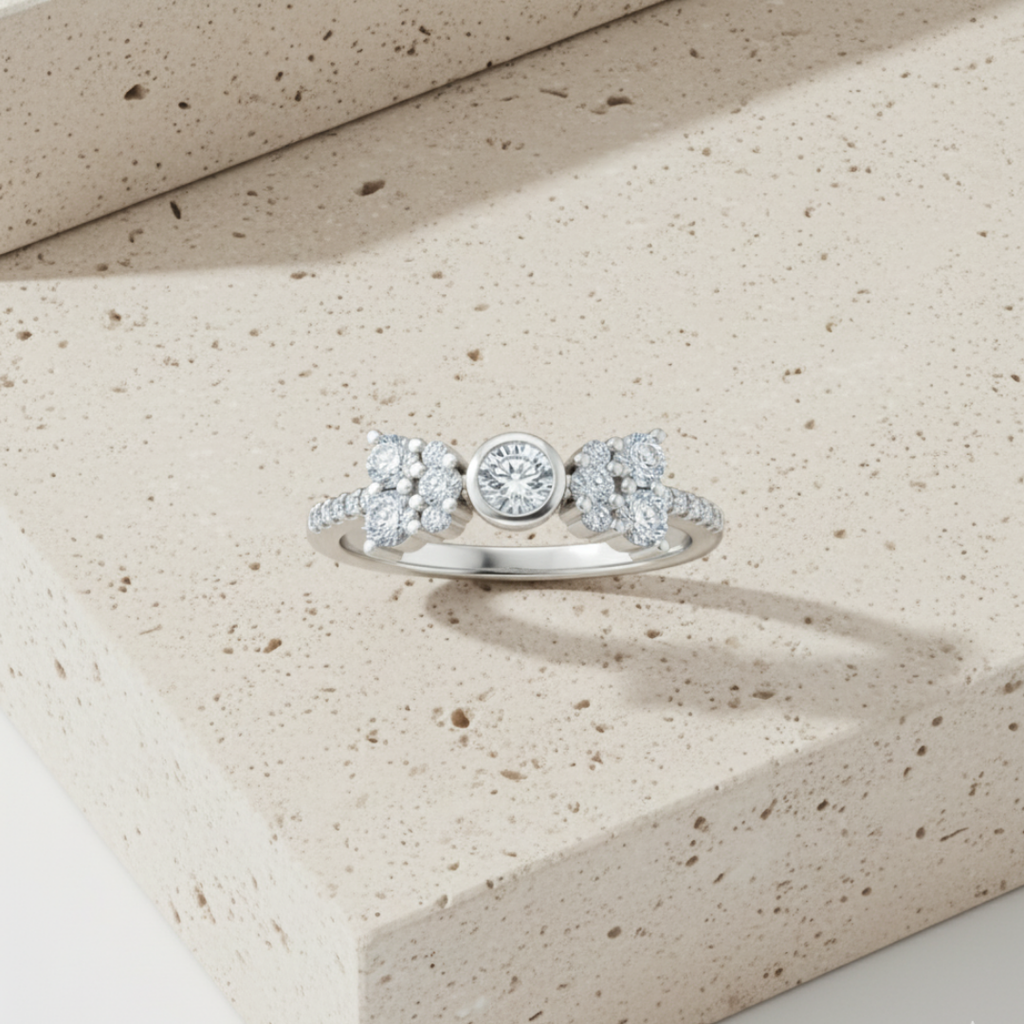 Silver Bow Zircon Ring