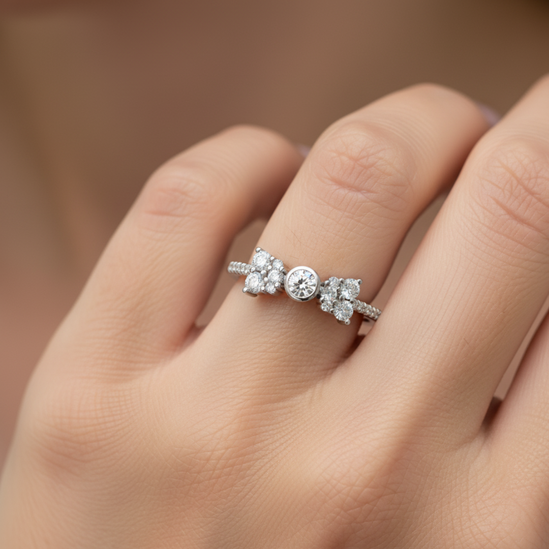 Silver Bow Zircon Ring