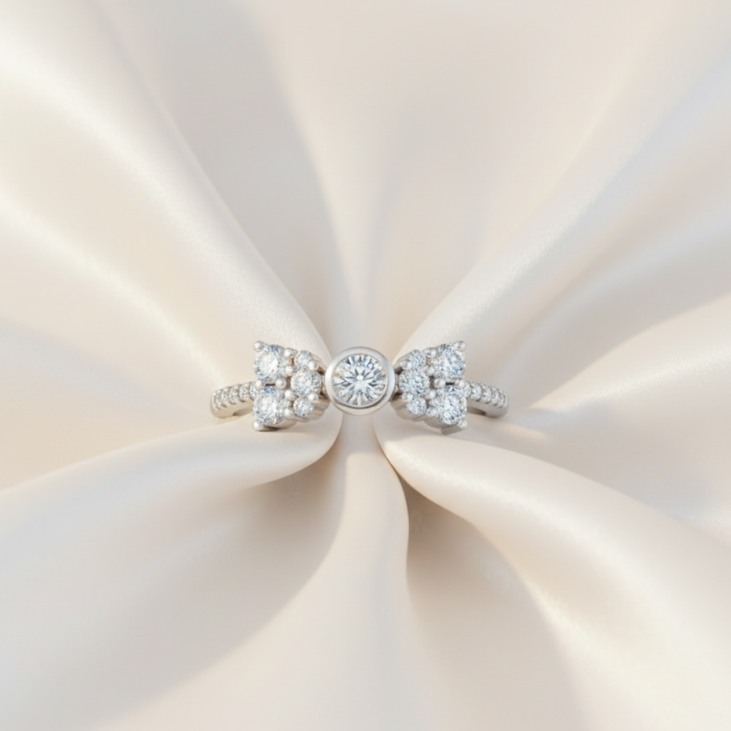 Silver Bow Zircon Ring