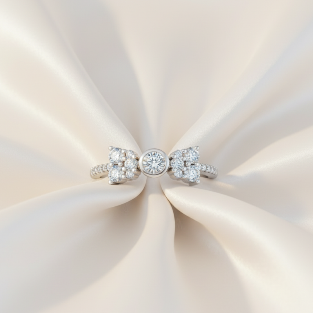 Silver Bow Zircon Ring
