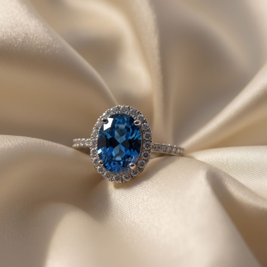 Beautiful Blue Zircon Halo Ring