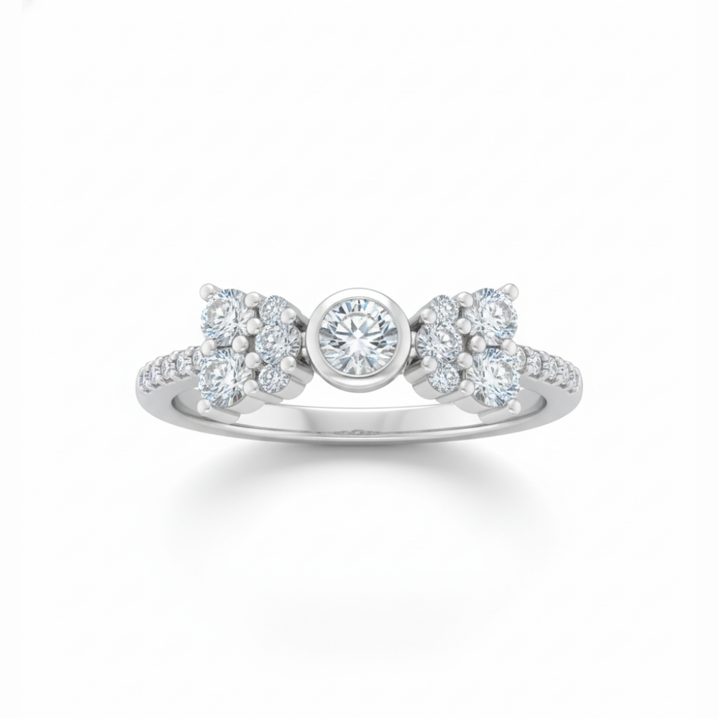 Silver Bow Zircon Ring
