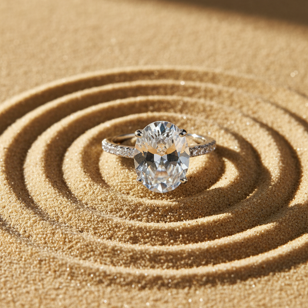 Oval Zircon Ring with Pave Band