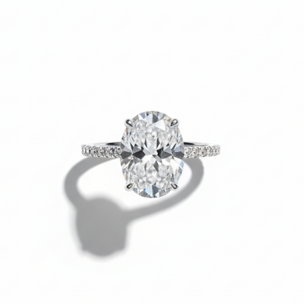 Oval Zircon Ring with Pave Band