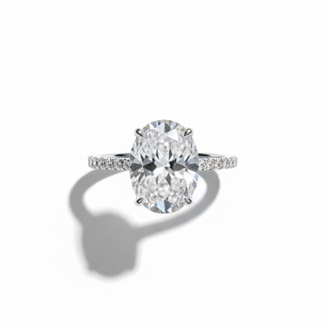 Oval Zircon Ring with Pave Band