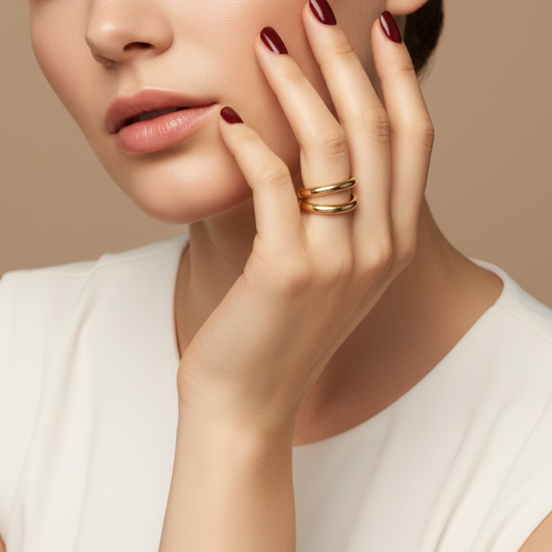 Golden Double Loop Ring