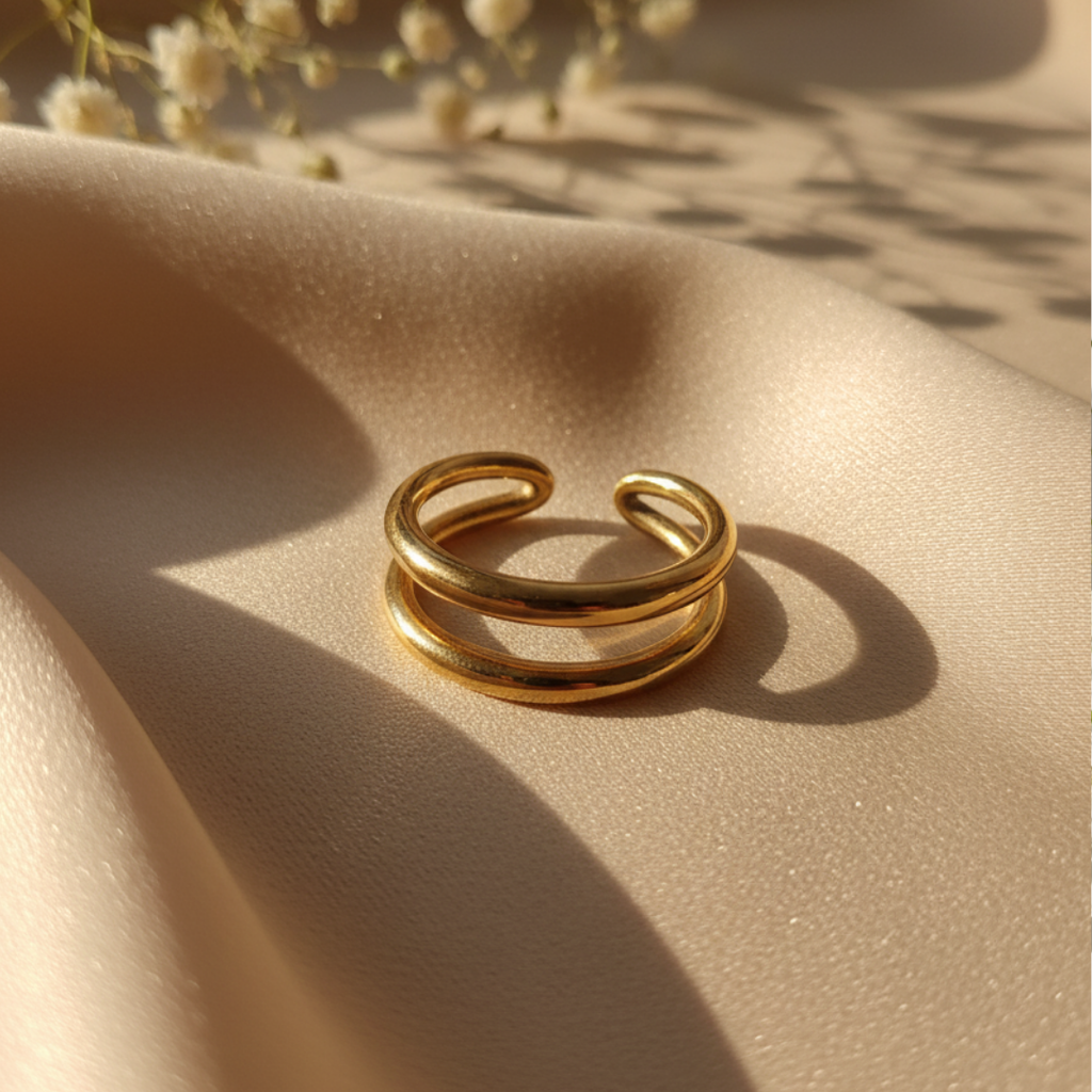Golden Double Loop Ring