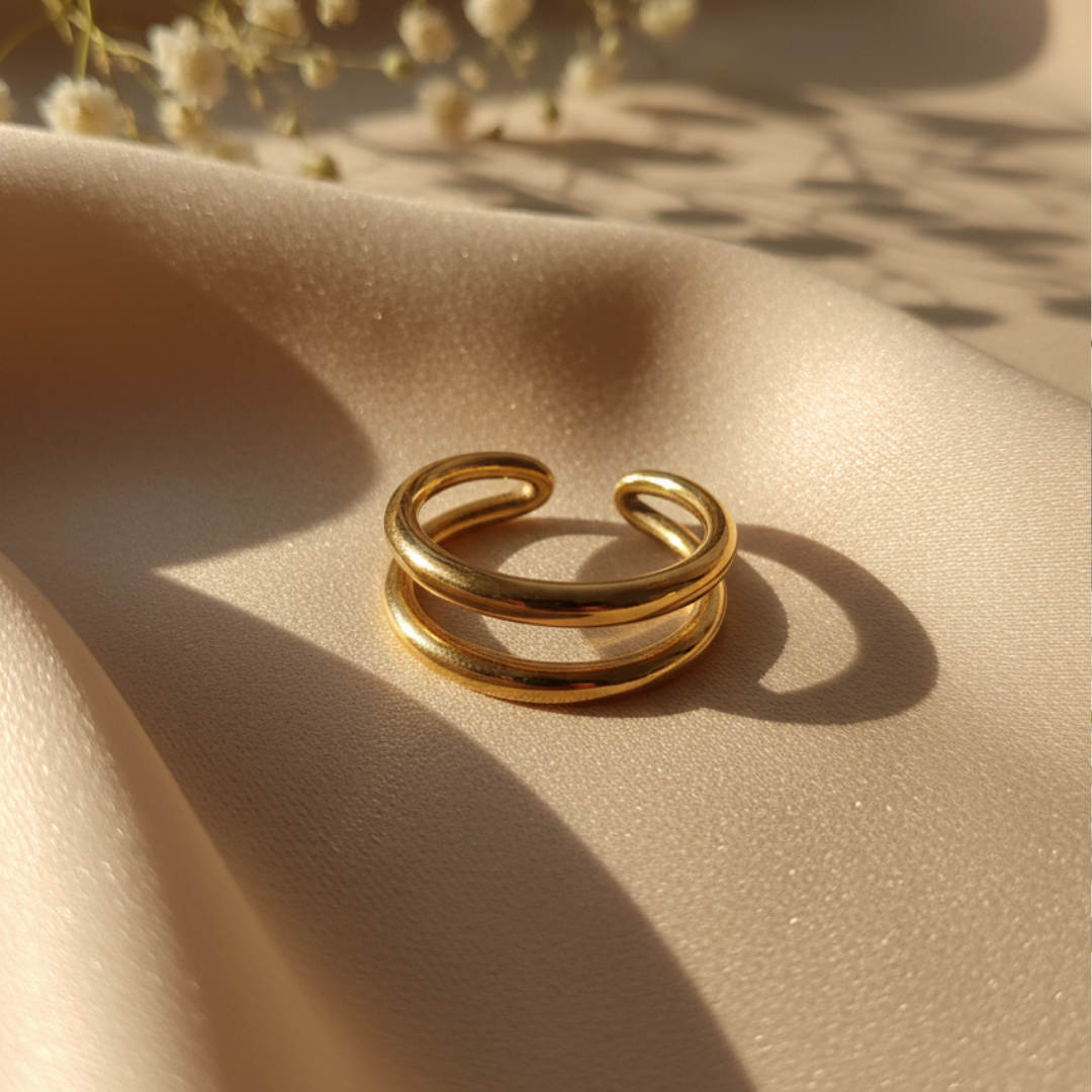 Golden Double Loop Ring