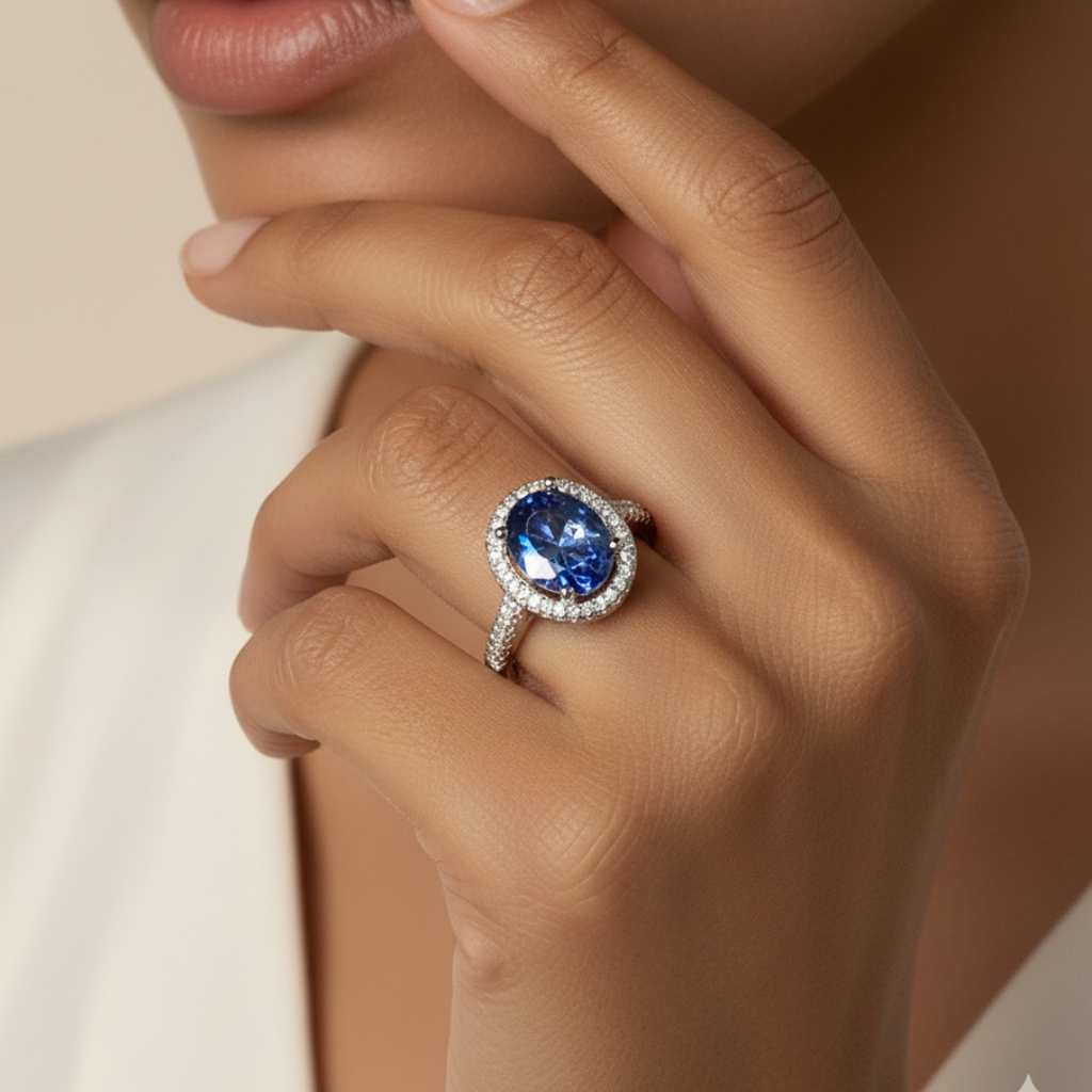 Beautiful Blue Zircon Halo Ring