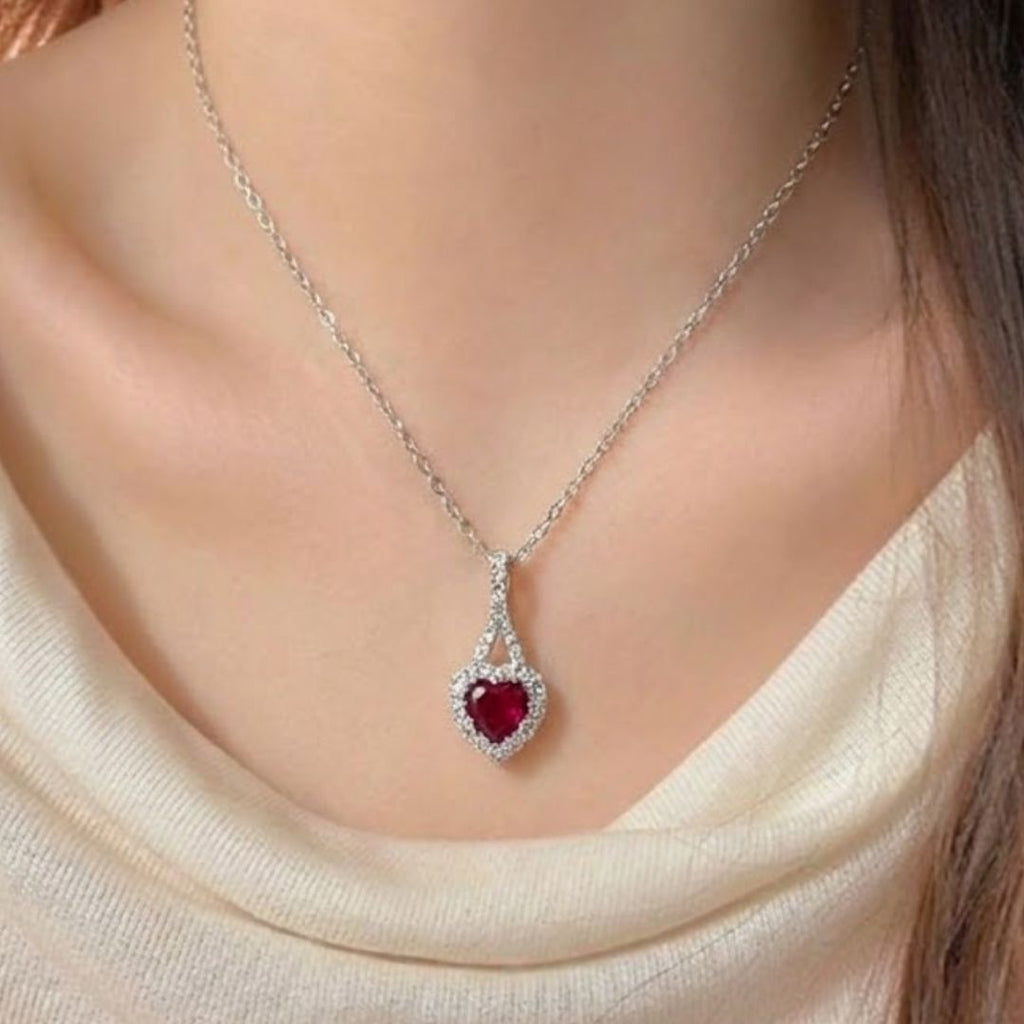 Dainty Red Heart Zircon Diamond Necklace