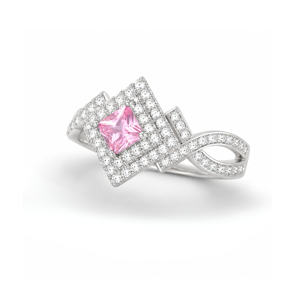 Geometric Heart Pink Zircon Ring