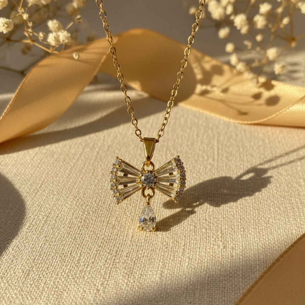 Pretty Bows Zircon Diamond Necklace