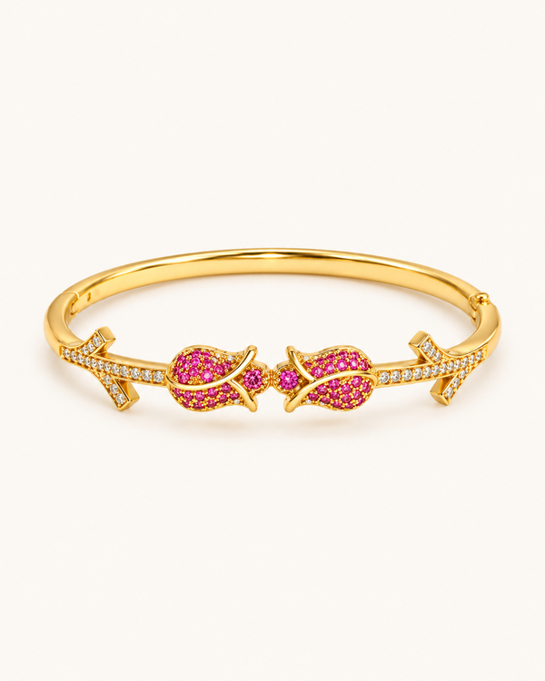Twin Blossom Kada - 18k Gold ( Demi Fine )