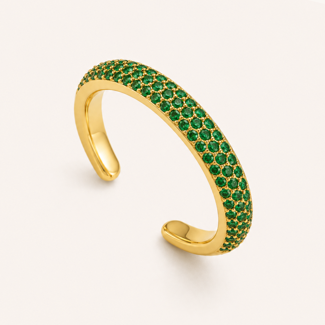 Green Pave Ring - 18k Gold (Demi Fine)