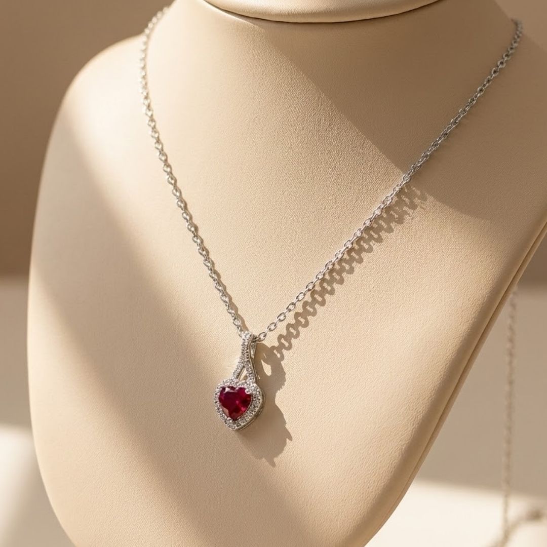 Dainty Red Heart Zircon Diamond Necklace