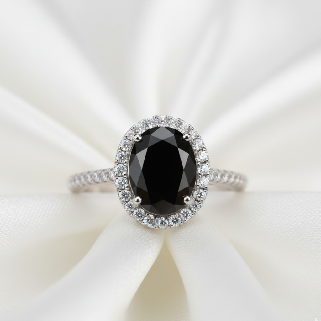 Black Onyx Oval Halo Ring