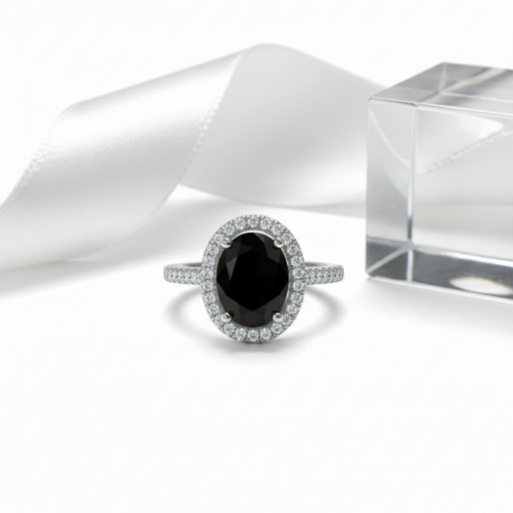 Black Onyx Oval Halo Ring