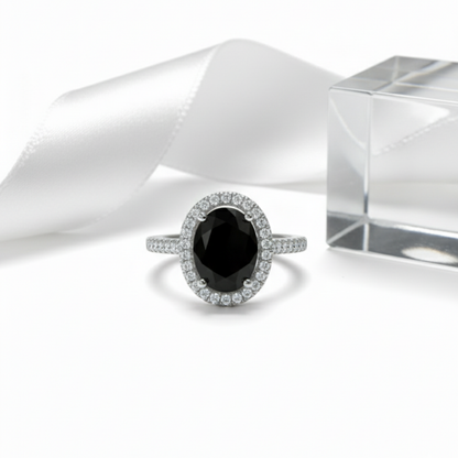 Black Onyx Oval Halo Ring