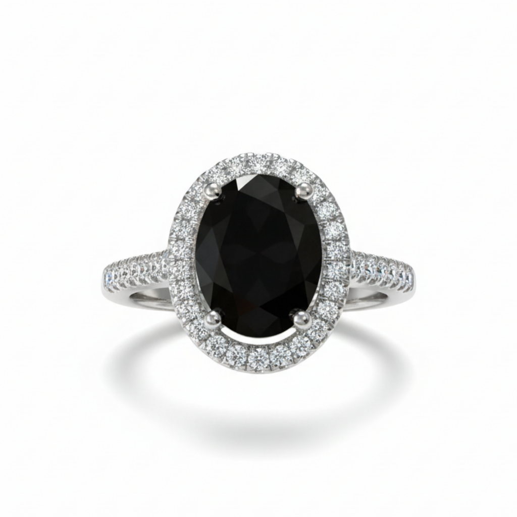 Black Onyx Oval Halo Ring
