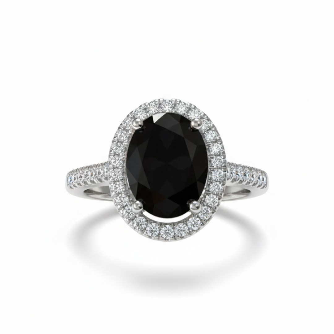 Black Onyx Oval Halo Ring