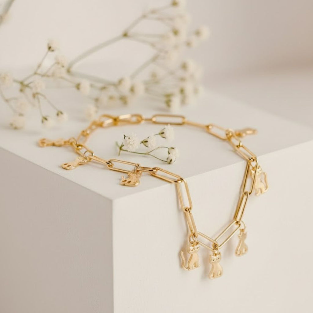 Golden Kitty Charm Bracelet