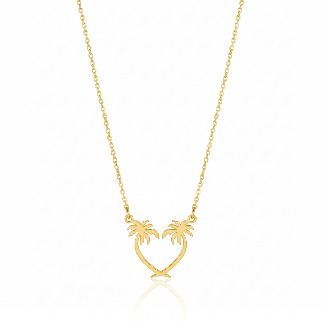 Coconut Trees Heart Shaped Gold-Plated Necklace