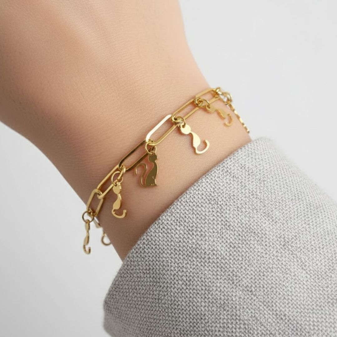 Golden Kitty Charm Bracelet