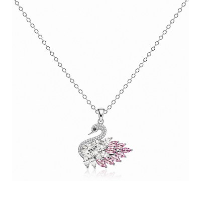 Zircon Pink Swan Pendant Necklace