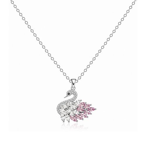 Zircon Pink Swan Pendant Necklace