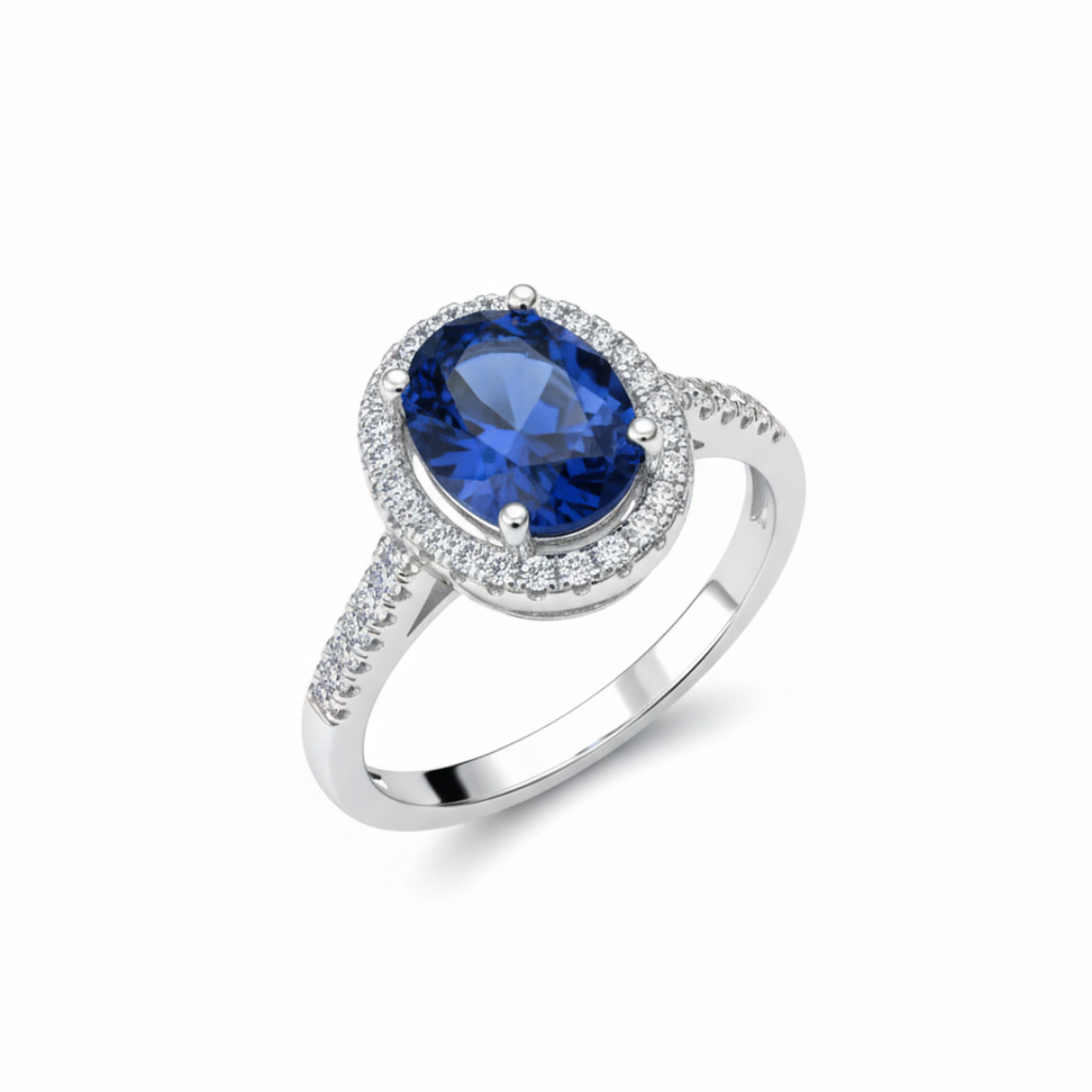 Beautiful Blue Zircon Halo Ring