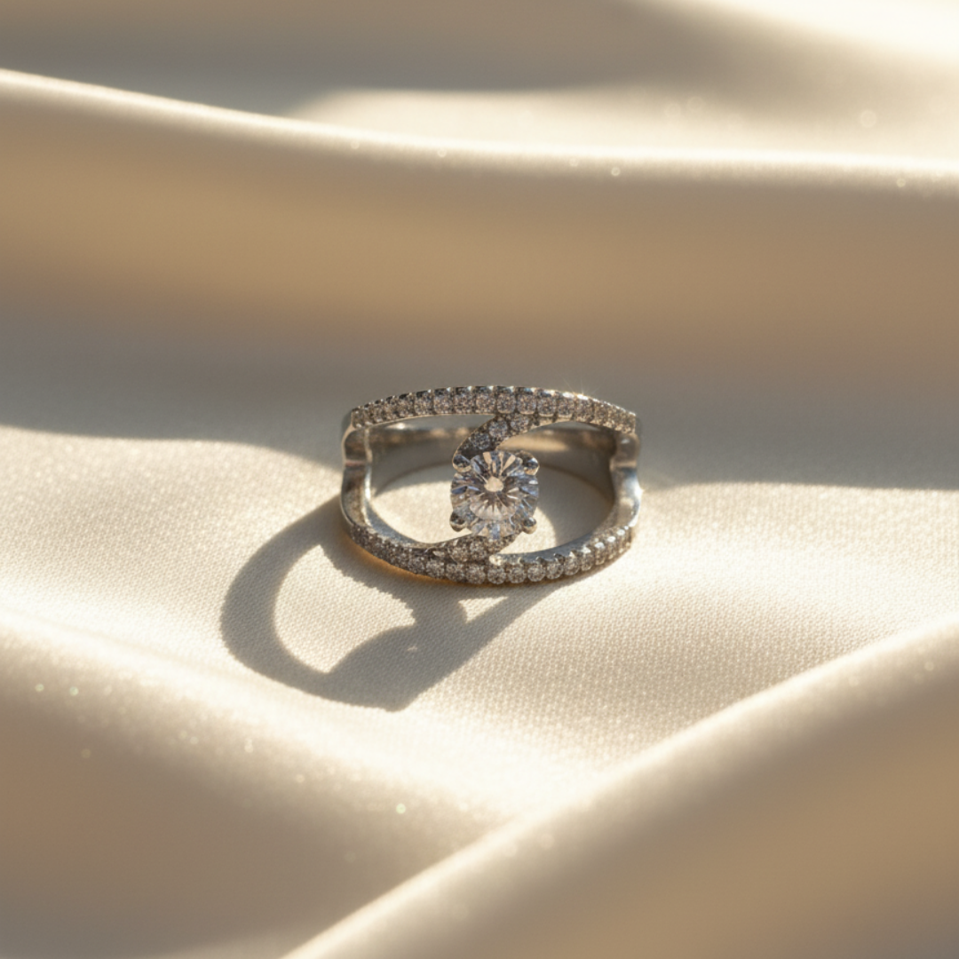 Sculptural Bypass Pave Ring