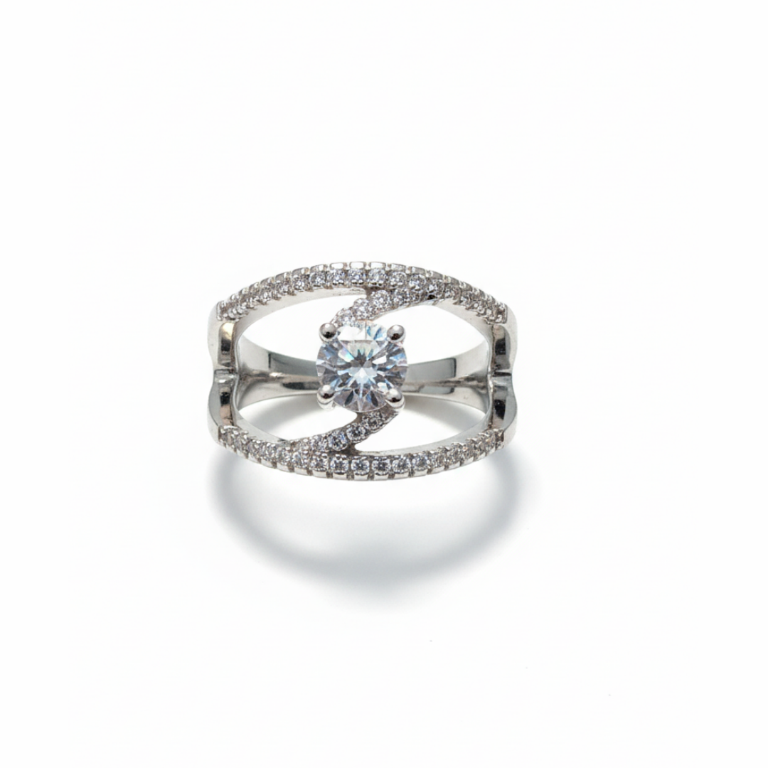 Sculptural Bypass Pave Ring