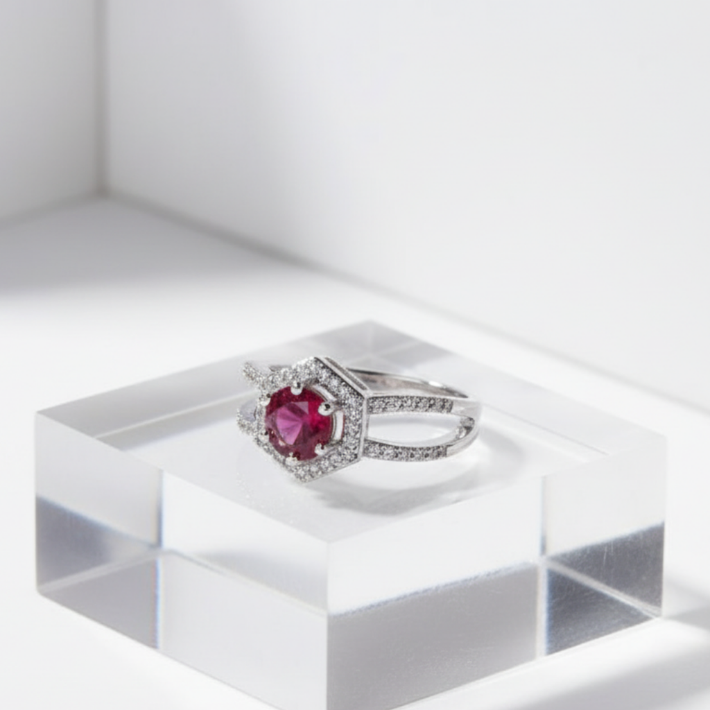 Hexagonal Red Zircon Ring