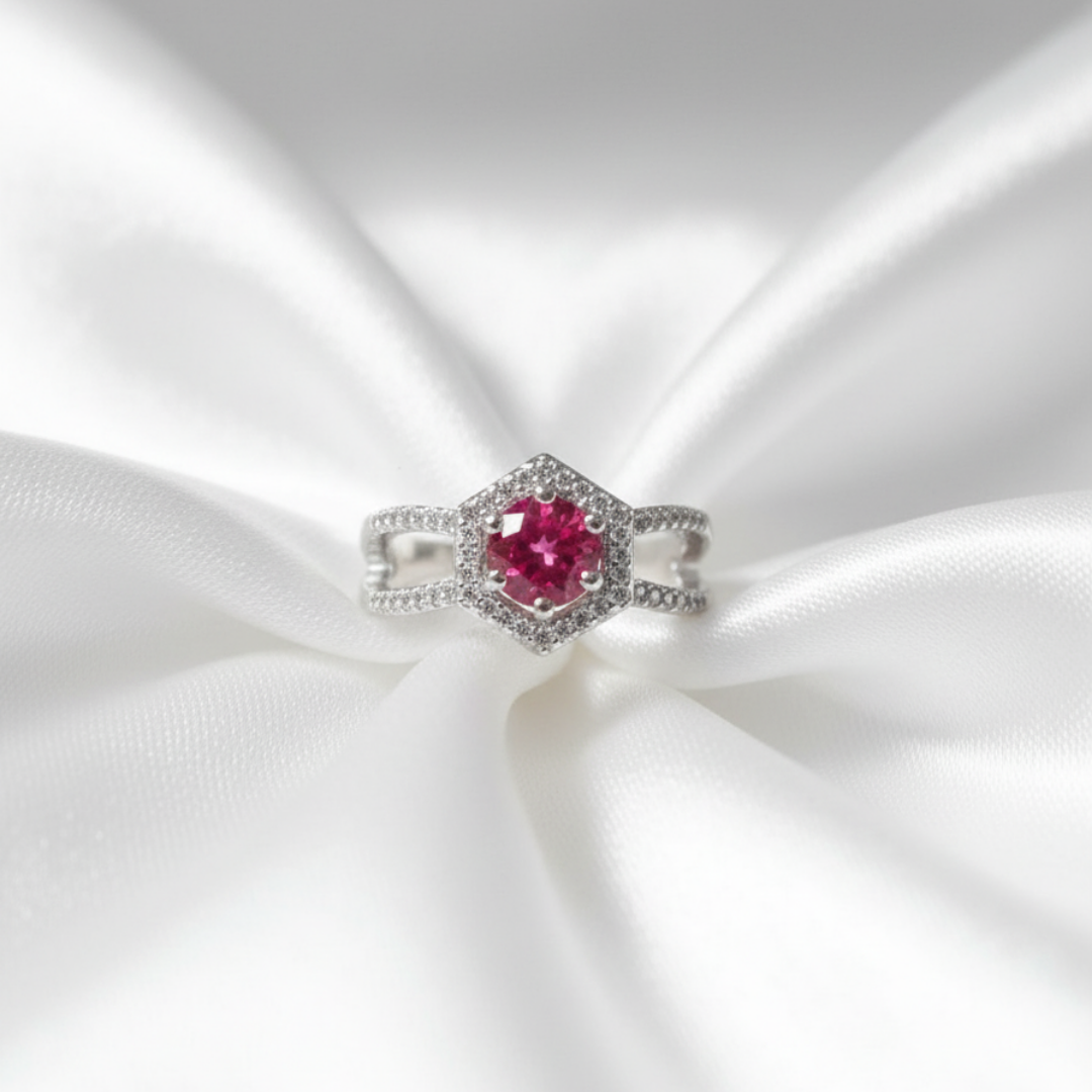 Hexagonal Red Zircon Ring