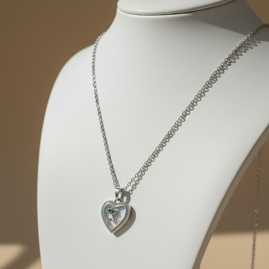 Flower Stuck Heart Necklace