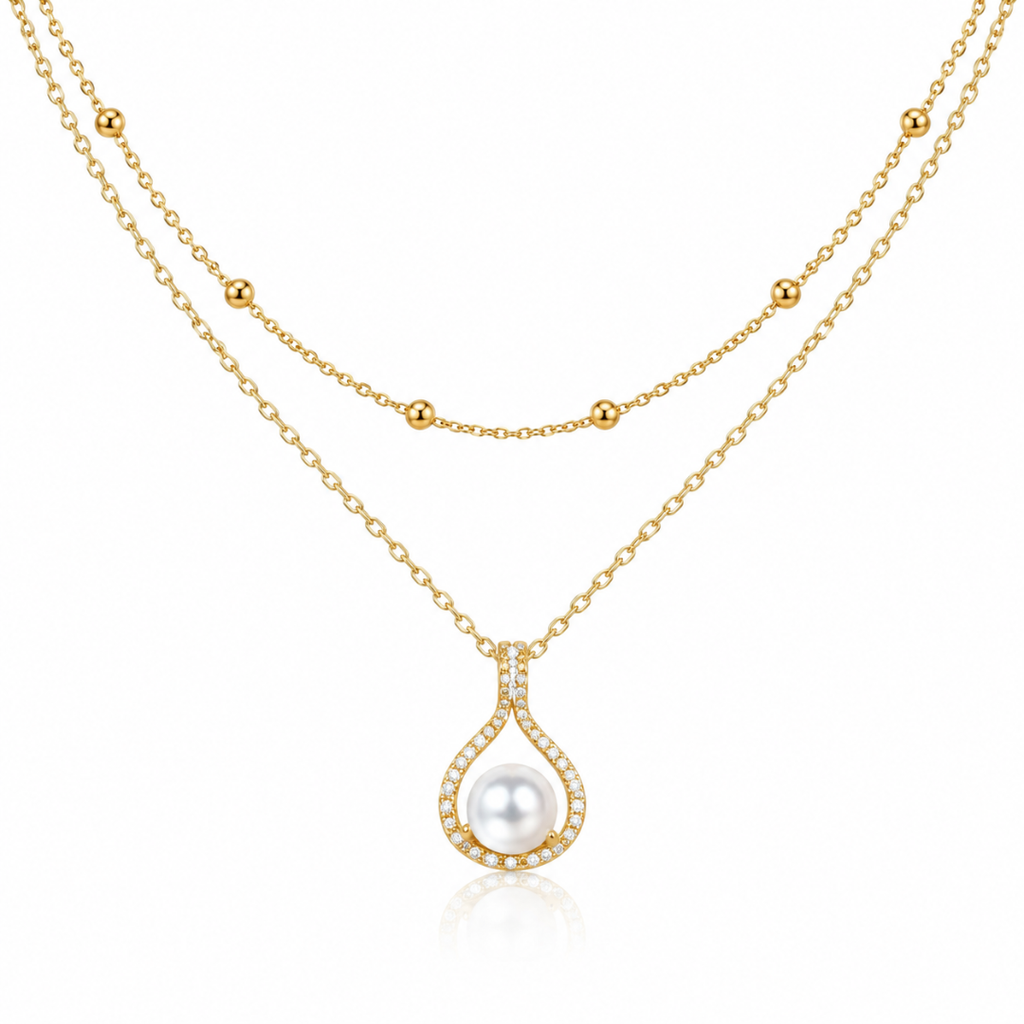 Golden Pearl Teardrop Necklace