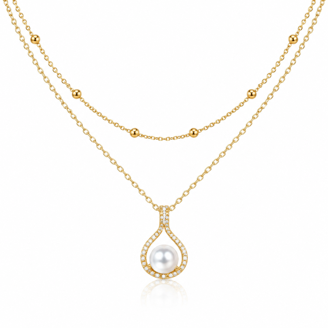 Golden Pearl Teardrop Necklace