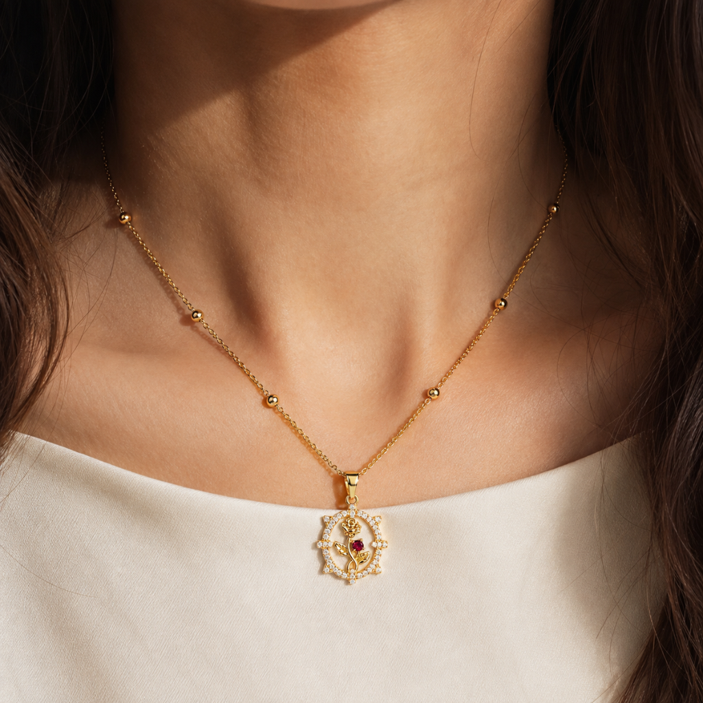 Crystal Rose Frame Necklace