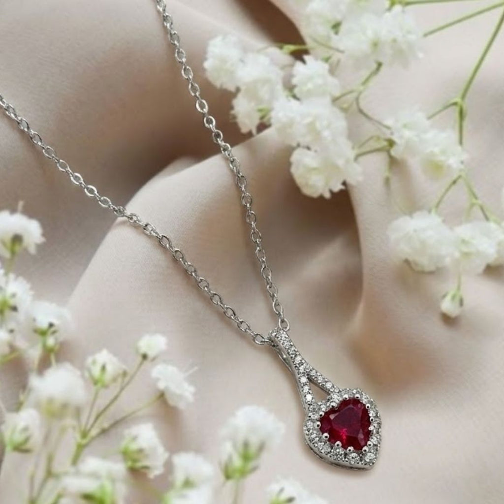 Dainty Red Heart Zircon Diamond Necklace
