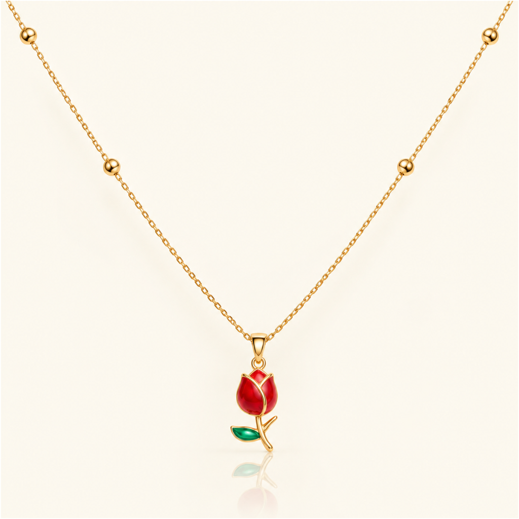 Golden Red Rose Necklace