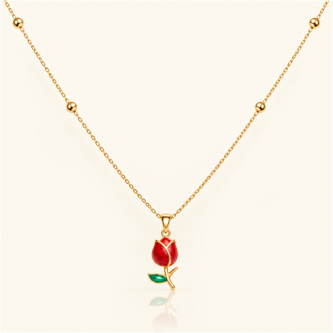 Golden Red Rose Necklace