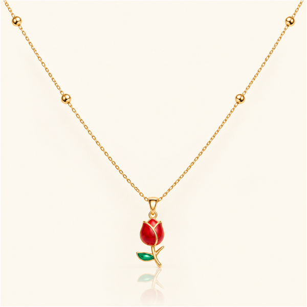 Golden Red Rose Necklace